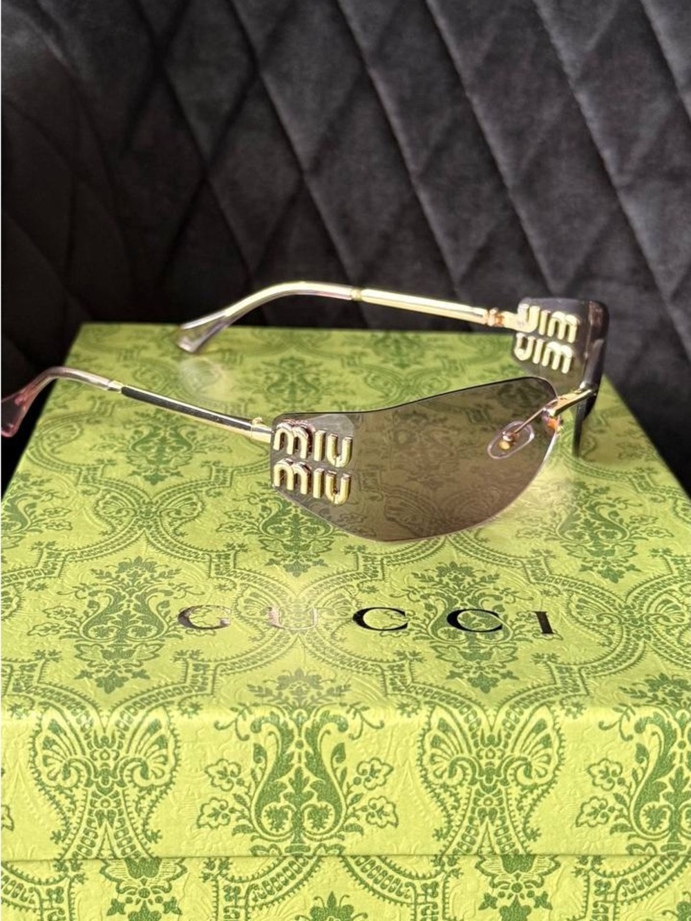 Miu Miu Gold Rimless Sunglasses with Brown Lenses